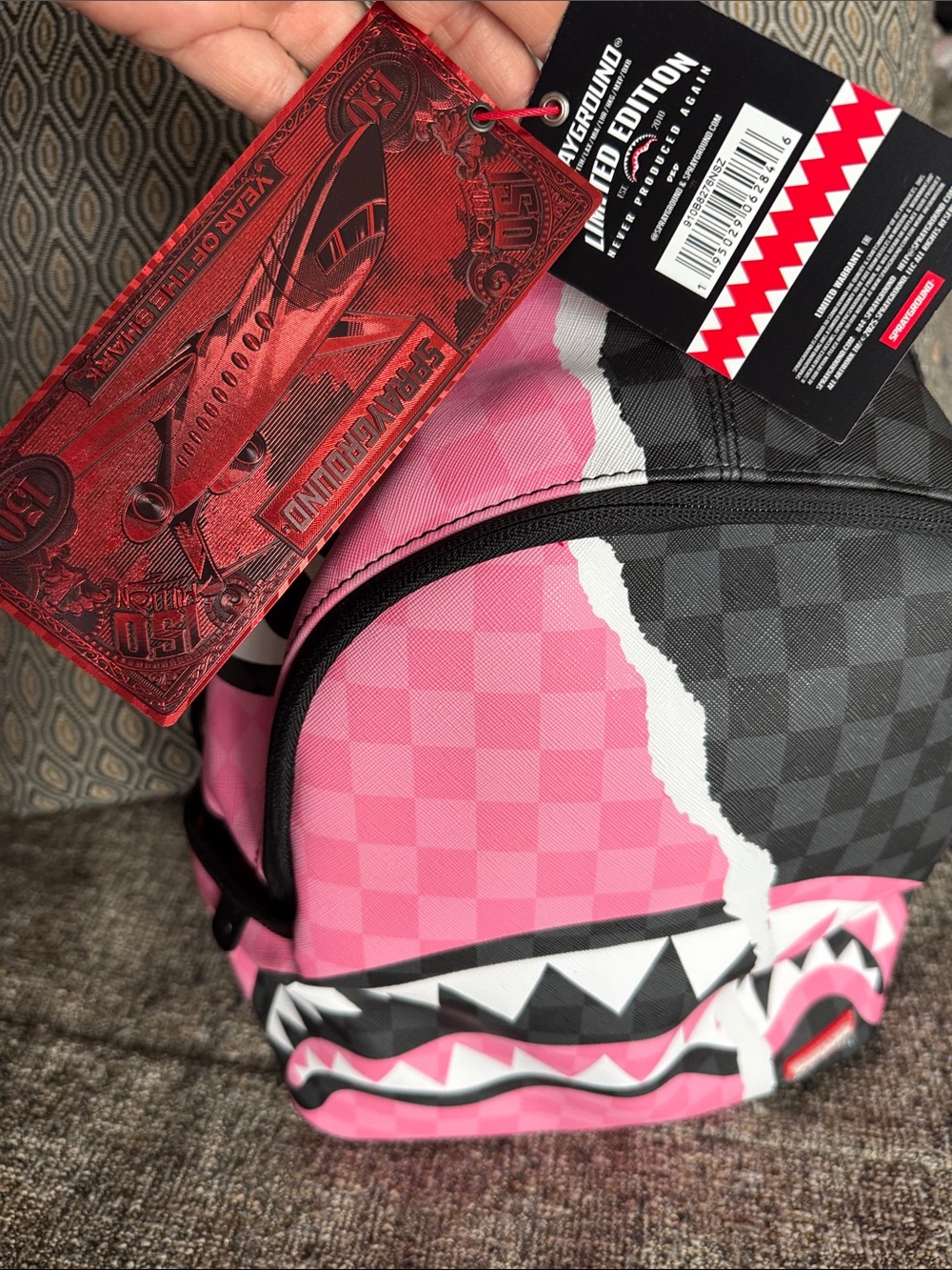 Sprayground Pink & Black Shark Bite Mini Backpack